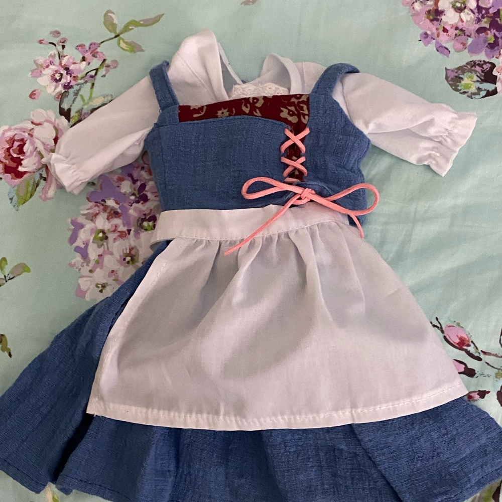 Blue & White 18 inch Doll Dress with Pink Accents